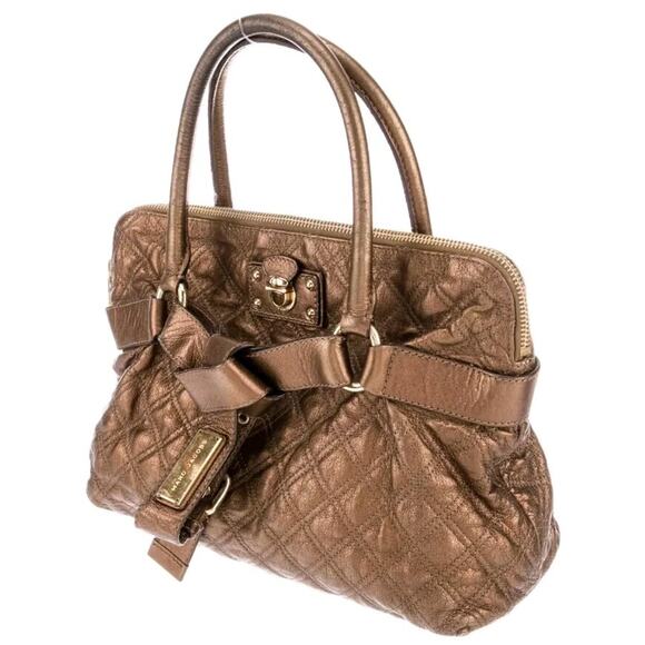 MARC JACOBS Bruna Quilted Leather Large Top Handle Handbag Metallic Bag Bronze - Picture 1 of 11
